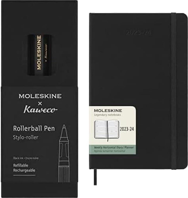 Moleskine x Kaweco Tintenroller, Farbe Schwarz + Wochenplaner 2023-2024, Horizontaler 18-Monate-Kale