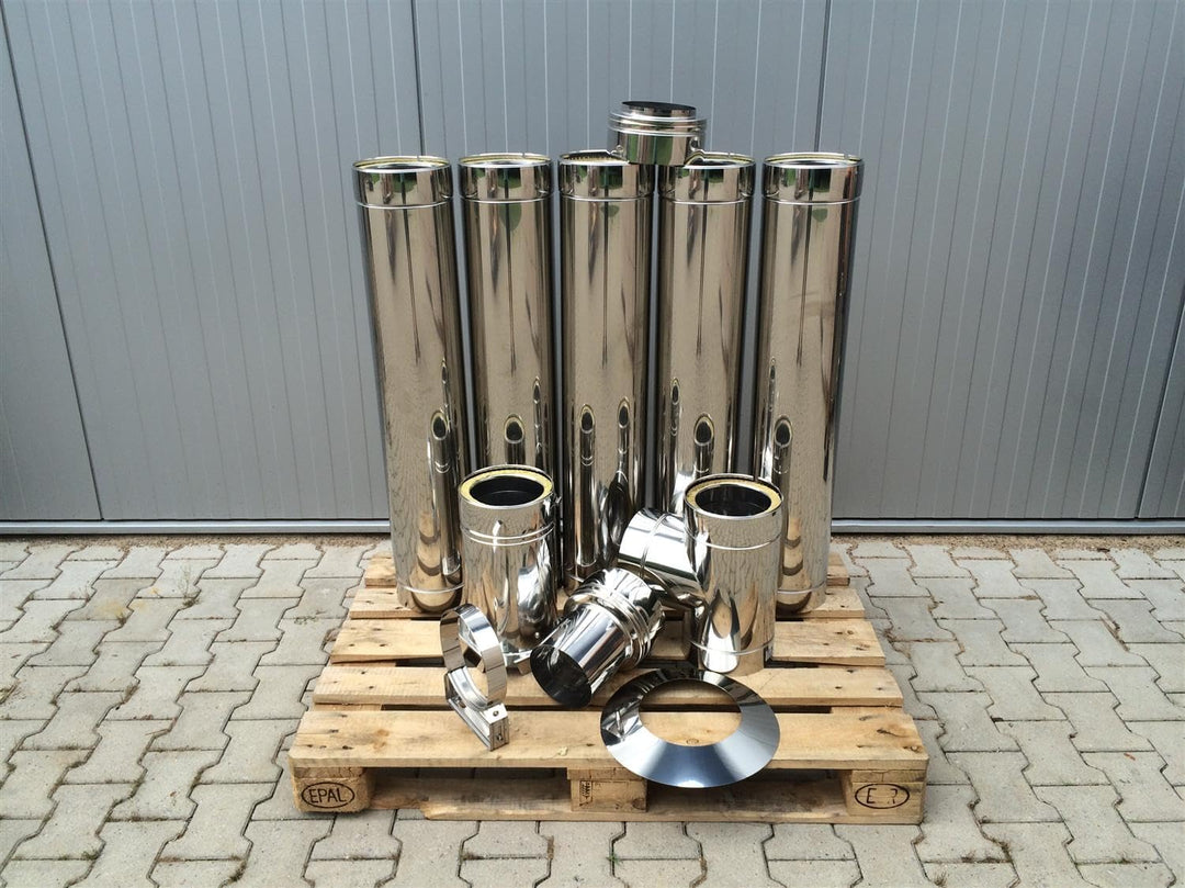 H&amp;M DW New-Line Schornstein-Paket 6,2m Ø 150mm Edelstahl Bausatz doppelwandig 25mm Isolierung 0,5mm