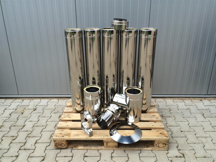 H&amp;M DW New-Line Schornstein-Paket 6,2m Ø 150mm Edelstahl Bausatz doppelwandig 25mm Isolierung 0,5mm