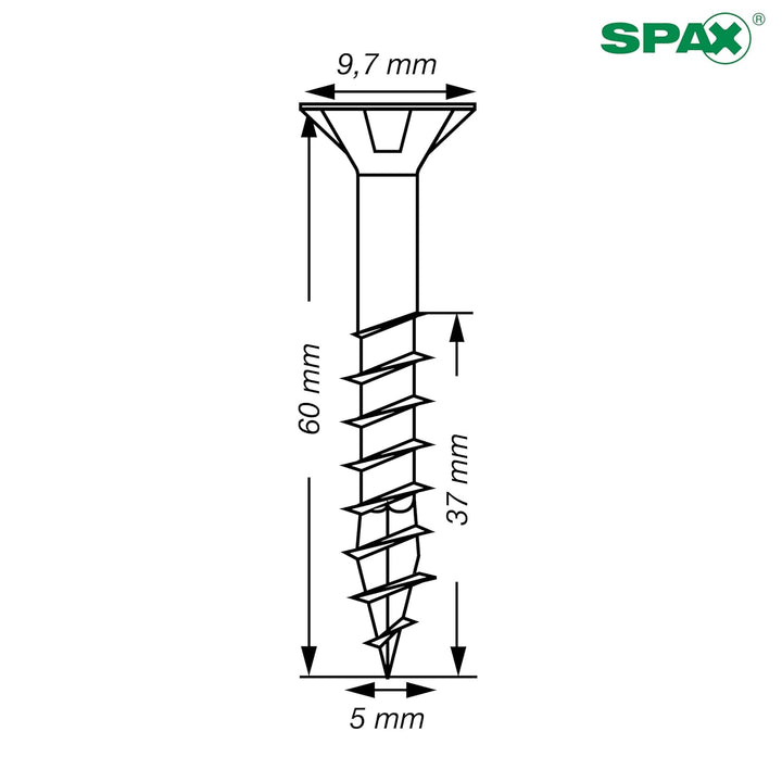 SPAX Universalschraube, 5 x 60 mm, 180 Stück, Teilgewinde, Senkkopf, T-STAR plus T20, 4CUT, Edelstah