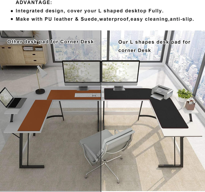 ZORESYN L förmiger Schreibtischunterlage 110cm (L) x110cm (L) x 33cm (B), Eck-Büro-schreibmatte PU L