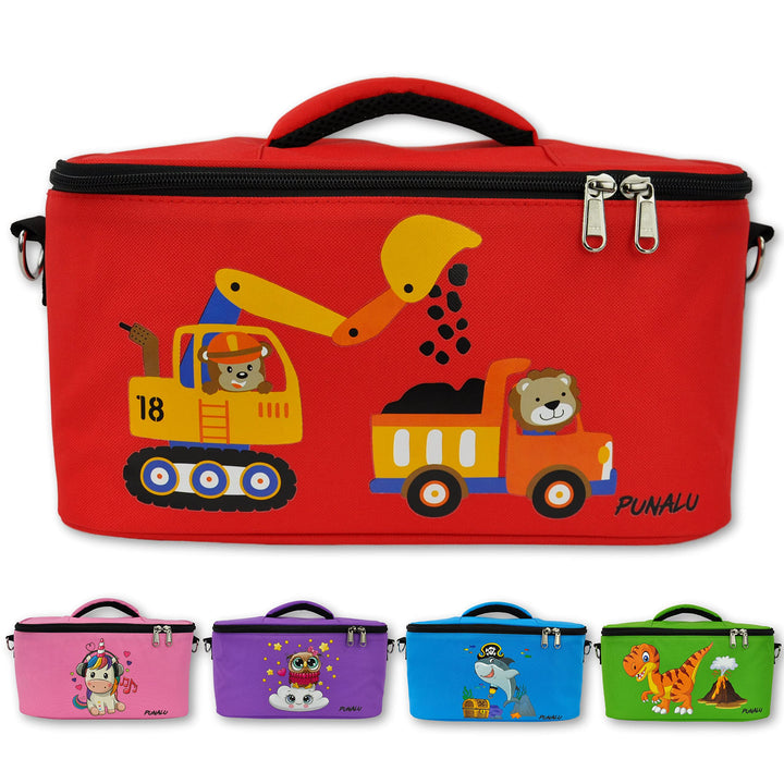 Punalu Tasche für Toniebox, Platz für 30 Tonies, Ladegerät und Kopfhörer Toniebox Tasche (Bagger rot