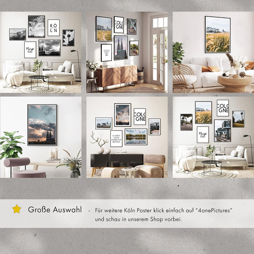 Köln Bilder Set - Schwarz Weiss - 6er Set Köln Poster - Cologne - Dom - Köln Spruch - Wohnzimmer Bil