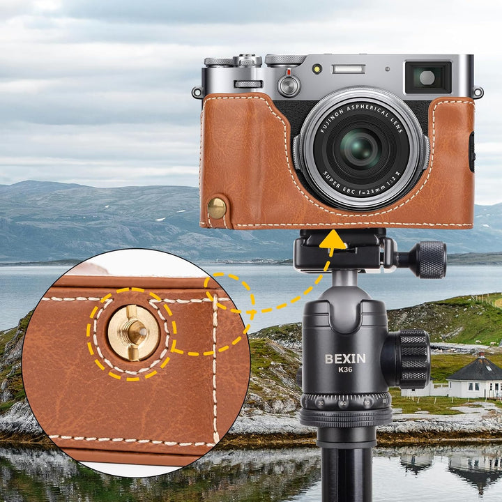 MUZIRI KINOKOO PU Leder Tasche für Fuji X100VI, schützende Halbhülle, kompatibel mit Fujifilm X100VI