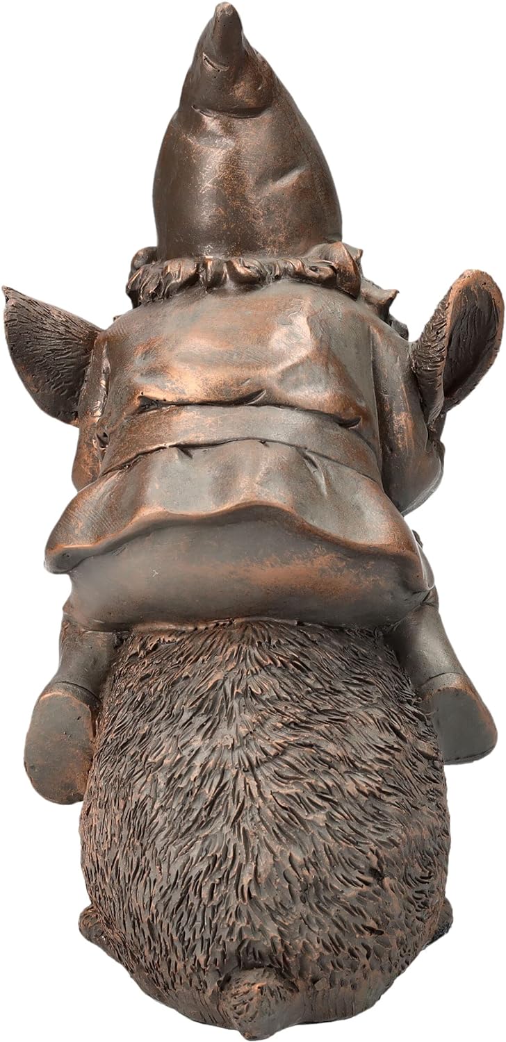 Pacific Giftware Gartenzwerg Figur reitet auf Hase | Bronzefarben Garten-Figur Deko Zwerg
