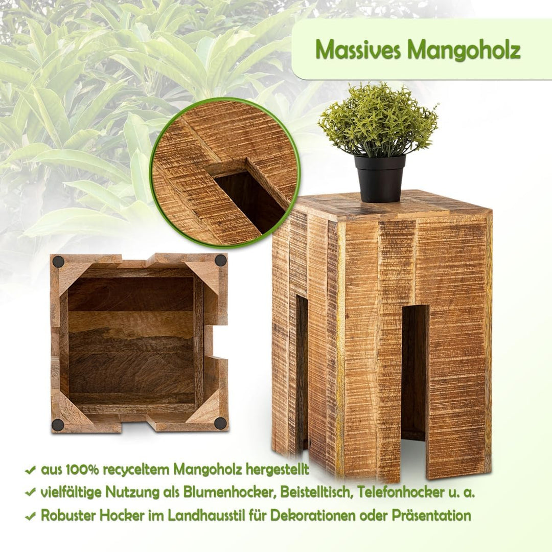 Blumensäule Blumen Hocker Beistelltisch quadratisch 28x45x28cm Sitzhocker Mangoholz