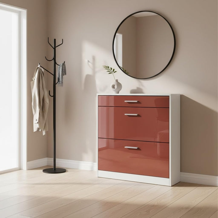 Schuhschrank Roma Schmal mit 2 Klappen und 1 Schublade, Platzsparender Schuhkipper Flurschrank für D