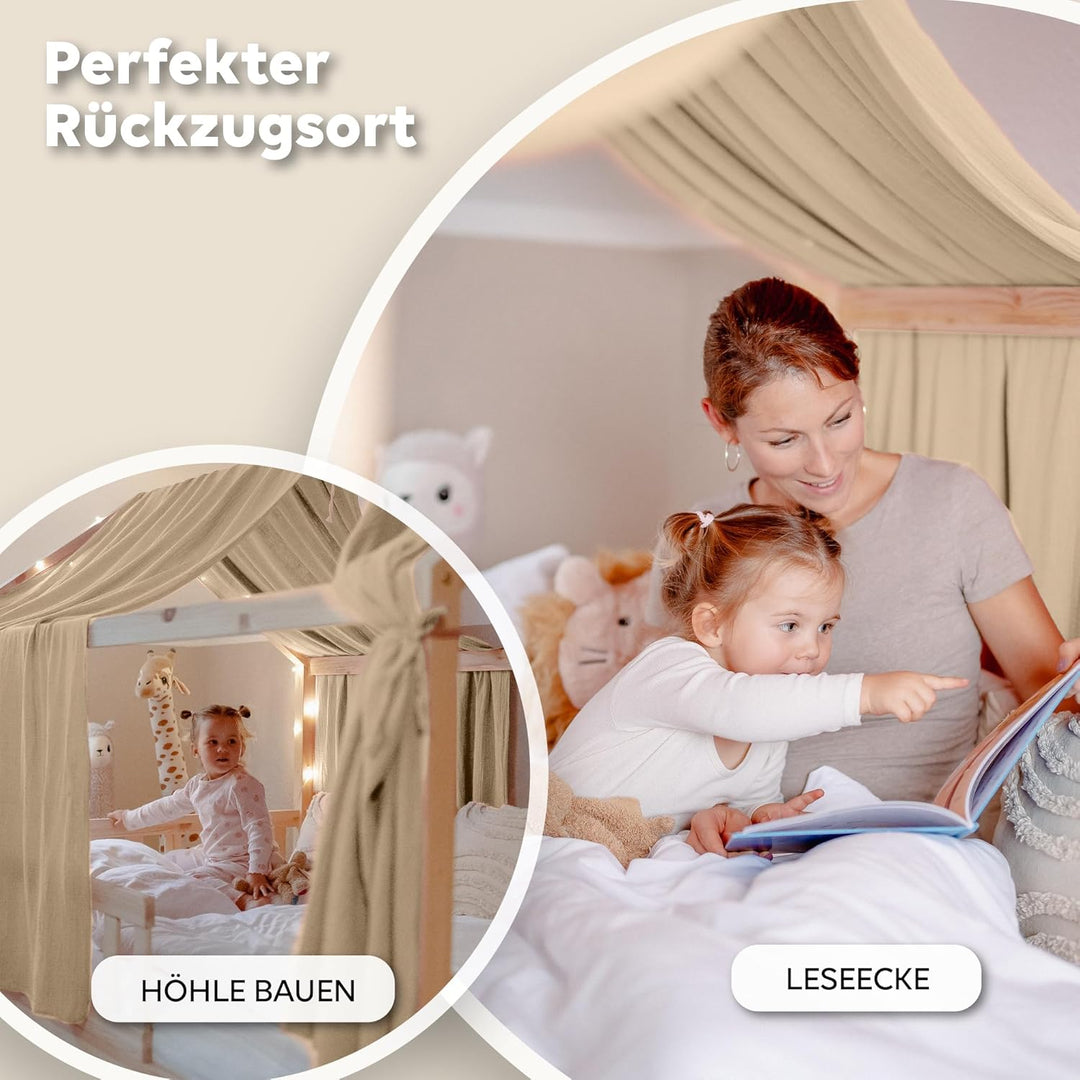 Hausbett Himmel [in 12 Farben] Betthimmel Hausbett aus 100% Baumwolle Musselin - Stoffhimmel für Hau
