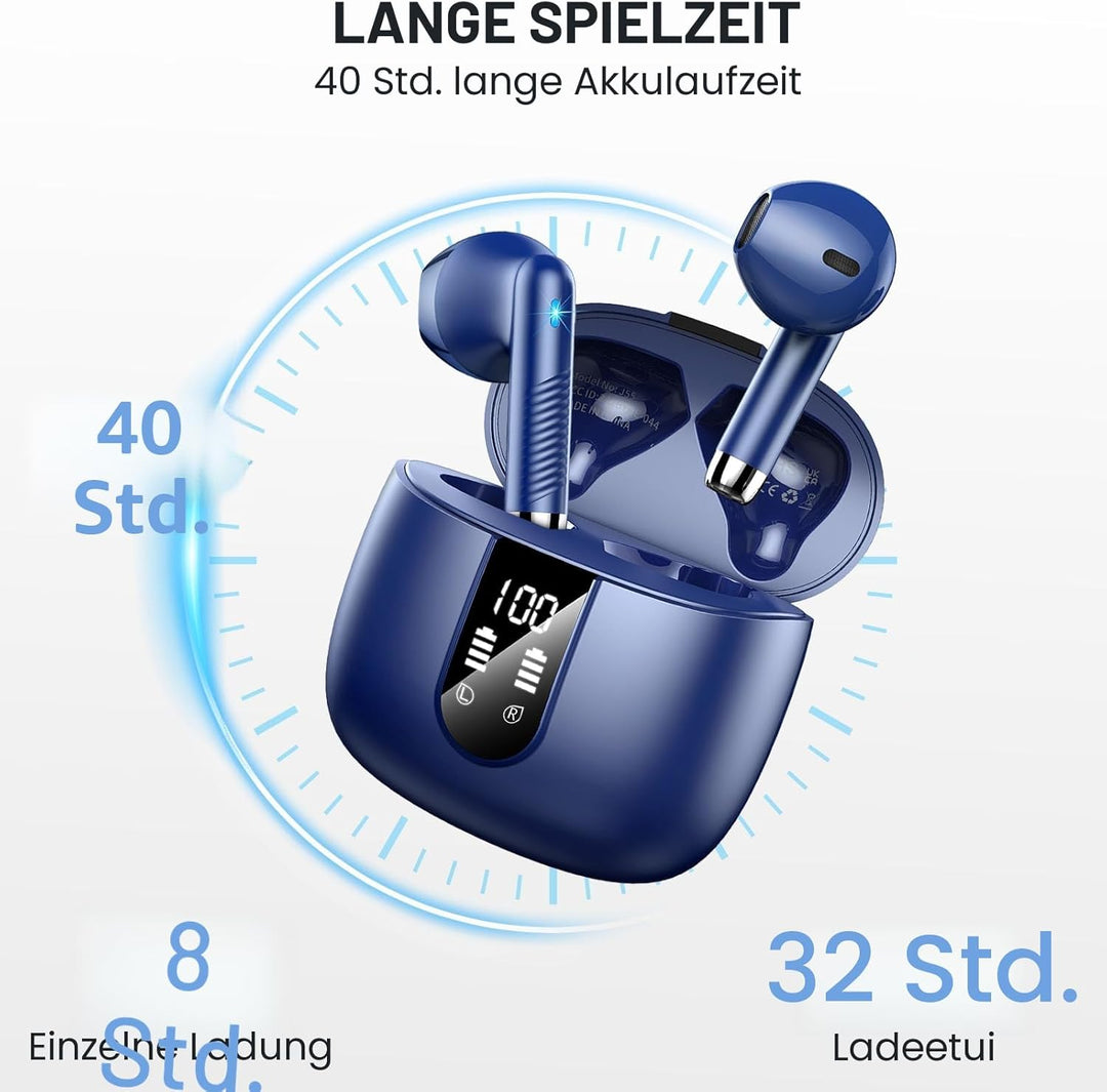 Bluetooth 5.4 Kopfhörer, In Ear Kopfhörer Kabellos mit 4 Mic, 48H Tiefer Bass Spielzeit Wireless Ear