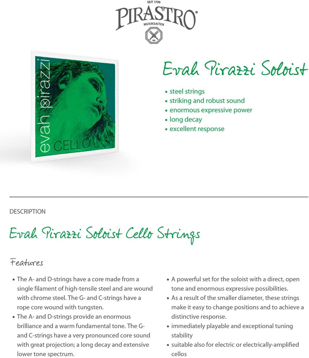 Pirastro Evah Pirazzi Cello Set Soloist