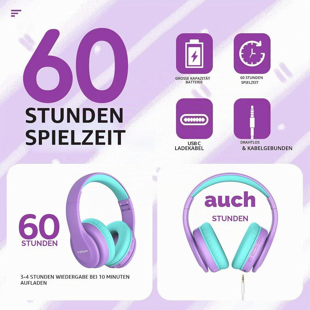 Bluetooth Kopfhörer Kinder, Kabellose Kinderkopfhörer Over-Ear mit 85/94dB Lautstärkebegrenzung, 60
