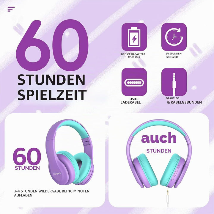 Bluetooth Kopfhörer Kinder, Kabellose Kinderkopfhörer Over-Ear mit 85/94dB Lautstärkebegrenzung, 60