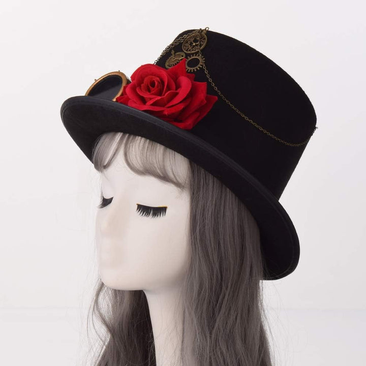 COSDREAMER Unisex Steampunk Zylinder Halloween Kostüm Hut mit Brille Schwarz Schwarz 3 M, Schwarz 3