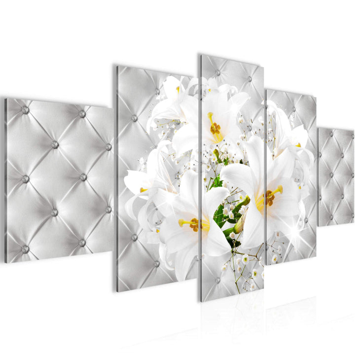 Runa Art Wandbilder Blumen Lilien 5 Teilig Bild auf Vlies Leinwand Deko Wohnzimmer Abstrakt Grün Gel