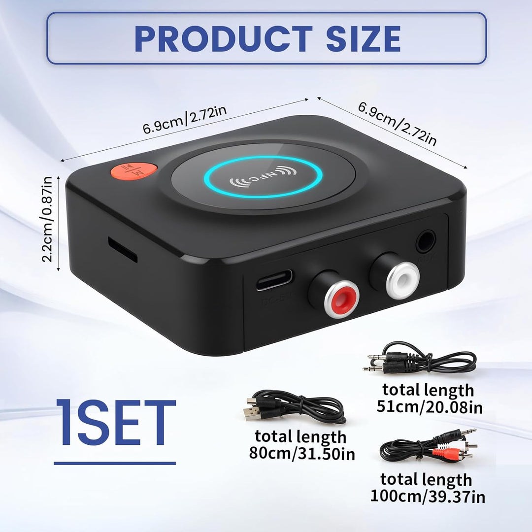 Bluetooth 5.1 Receiver mit AUX 3,5mm und RCA Adapter, Wireless Audio Empfänger für Stereoanlage und