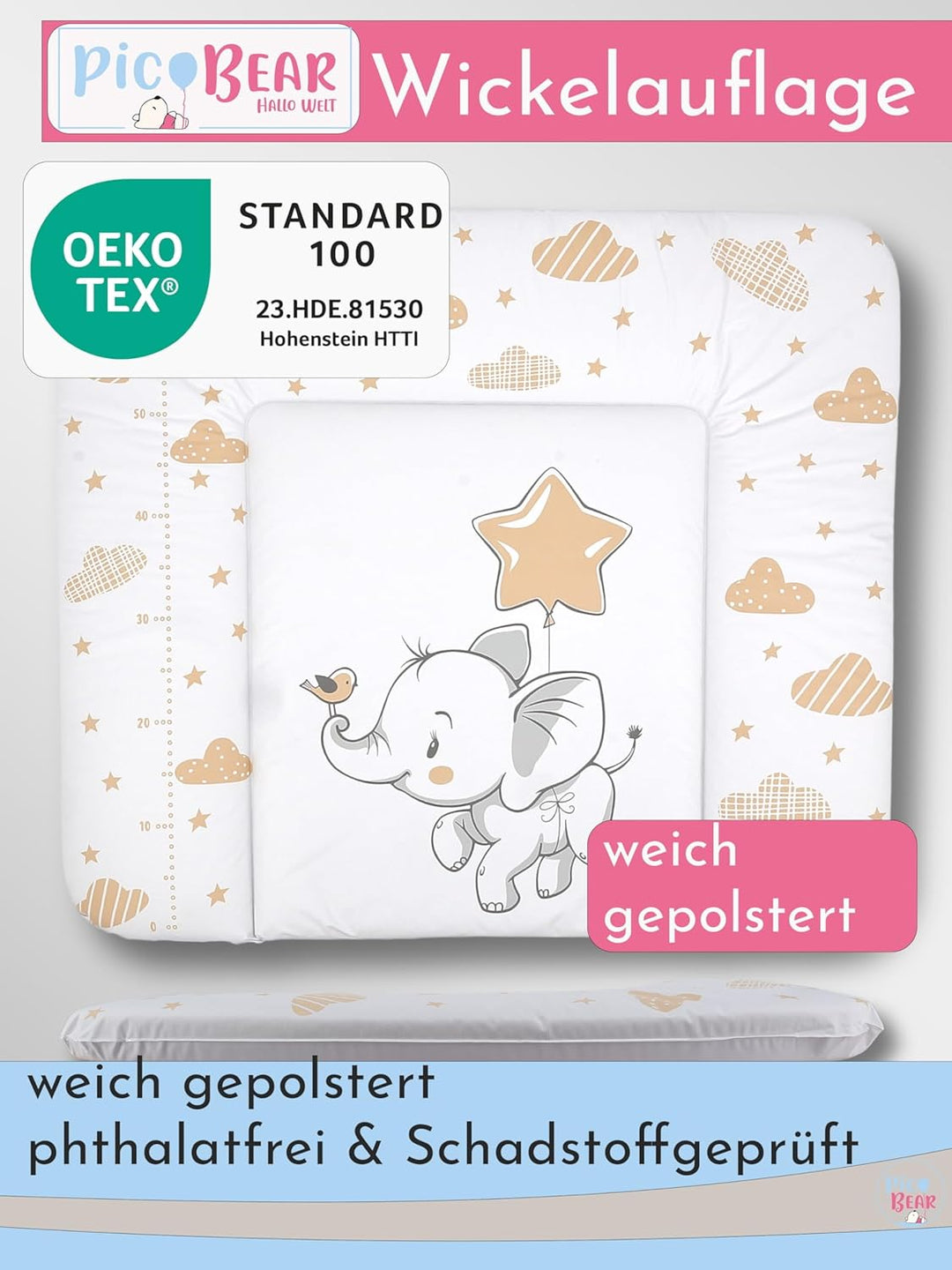 pic Bear Wickelauflage - hochwertige Wickelmatte - Wickeltischauflage - pflegeleichte Wickelunterlag