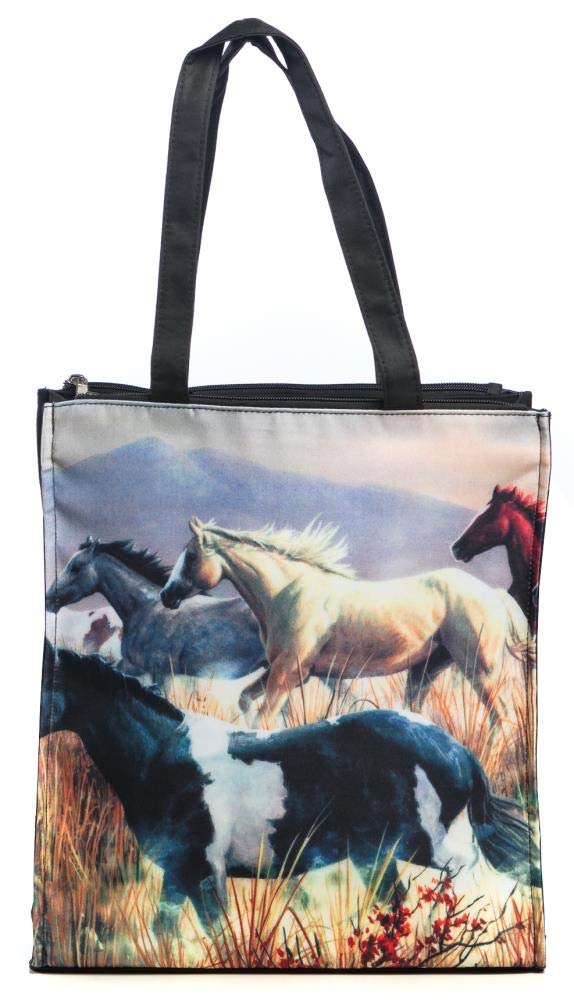 LUCKYWEATHER Shopper Einkaufstasche Twin Double Bag Damen Motiv PFERDE I Shopping Bag wasserabweisen
