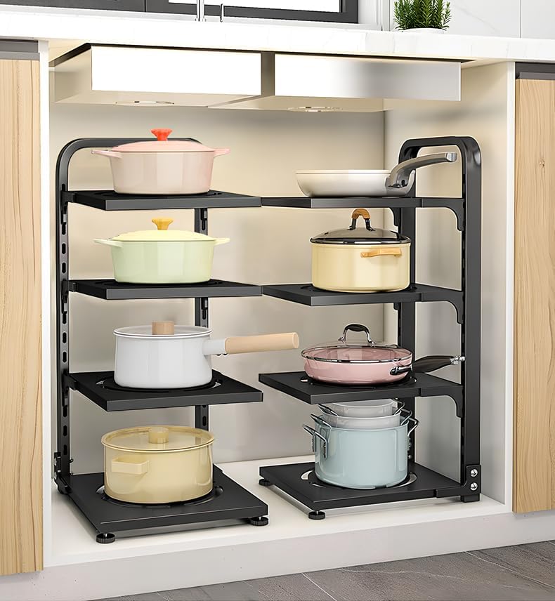 devesanter Topf Organizer mit 4 verstellbaren Fächern Pfannen Organizer Kitchen Cabinet Organizer fü