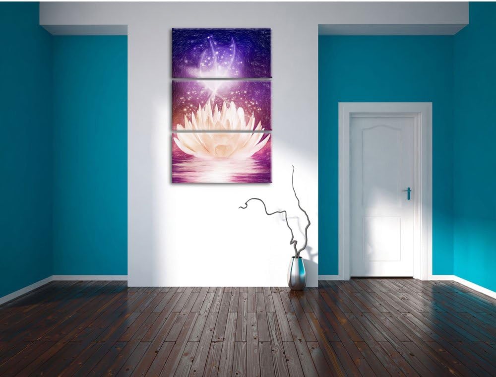Pixxprint Seerose / 3-Teilig/Gesamtmass 120cm Leinwandbild bespannt auf Holzrahmen/Wandbild Kunstdru