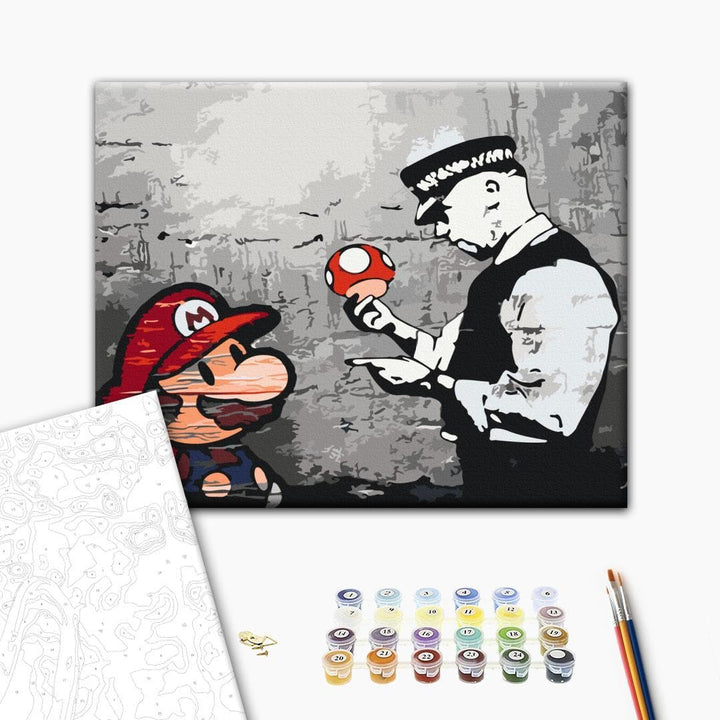 murando - Malen nach Zahlen Banksy Mario 60x40 cm Malset mit Holzrahmen auf Leinwand für Erwachsene