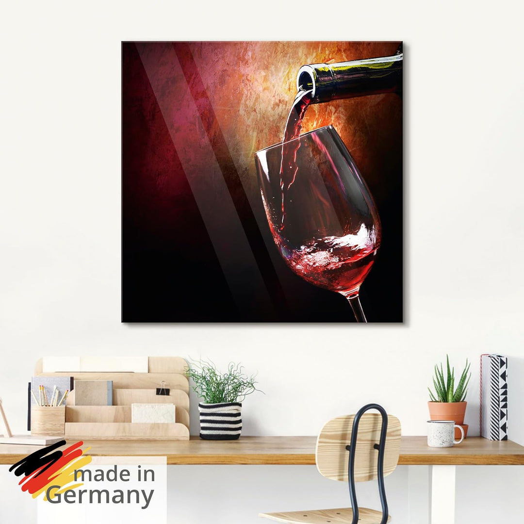 ARTland Glasbilder Wandbild Glas Bild einteilig 60x30 cm Querformat Rotwein Lounge Bar Restaurant It