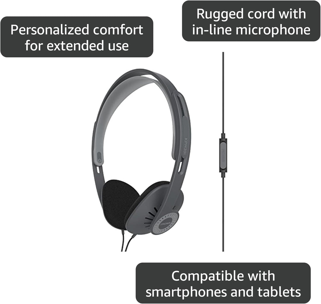 Koss KPH-30iK 193532 KPH30iK HiFi Kopfhoerer On Ear Headset, Lautstaerkeregelung Schwarz, Grau Dunke