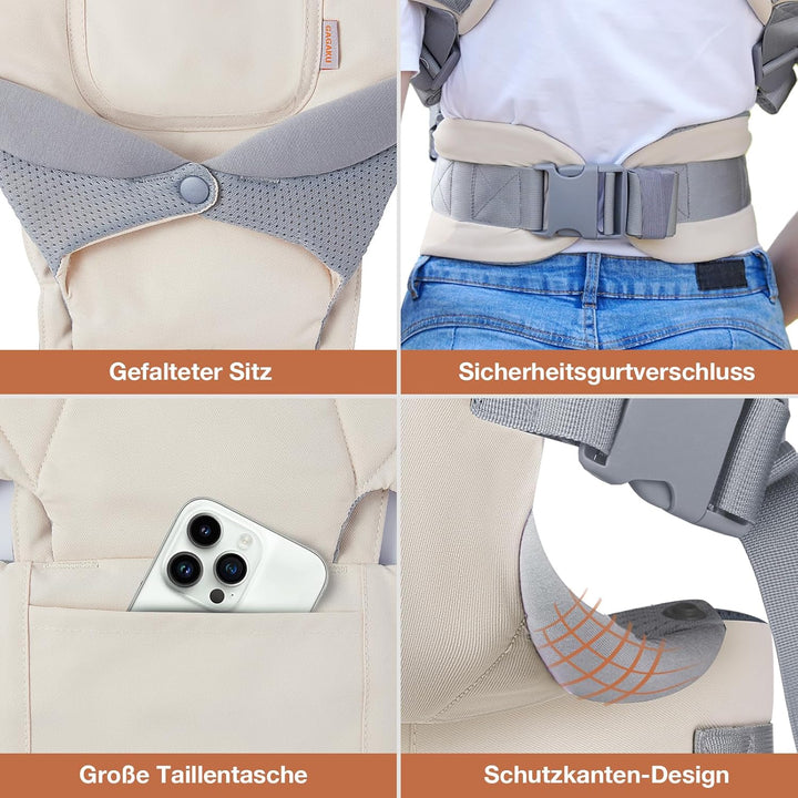 GAGAKU Babytrage Neugeborenes bis Kleinkind, Ergonomische Baby Tragegurt mit Hüftsitz für 4-36 Monat