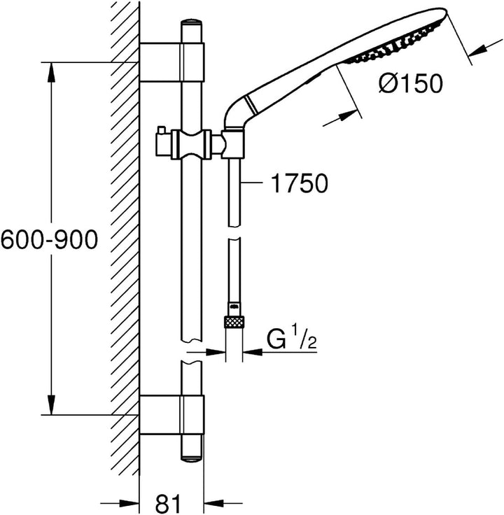GROHE Rainshower Solo 150 Brausen und Duschsysteme (Brausestangenset 2 Strahlarten) chrom, 27273001