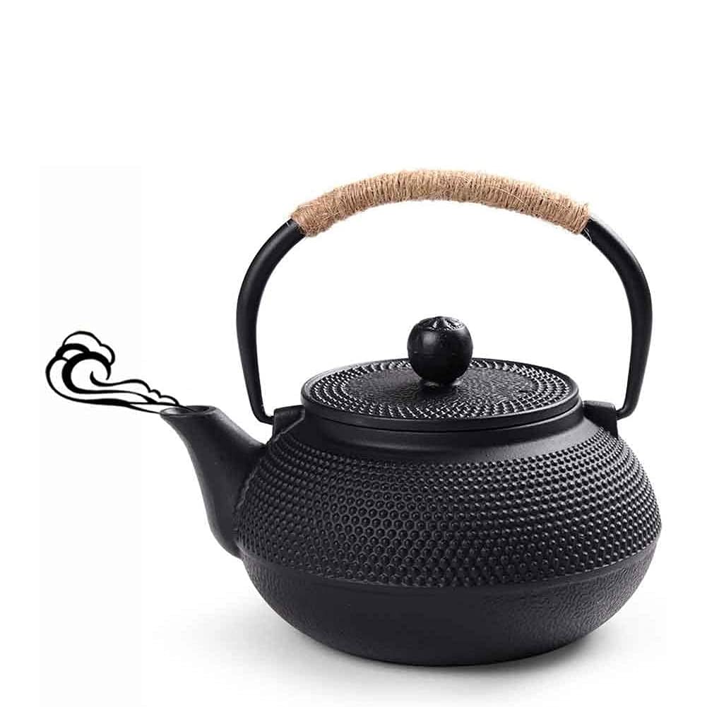 Webao Gusseiserne Teekanne im Japanischen Stil mit Edelstahl Siebeinsatz 600ml (Schwarz) 600ml Stern