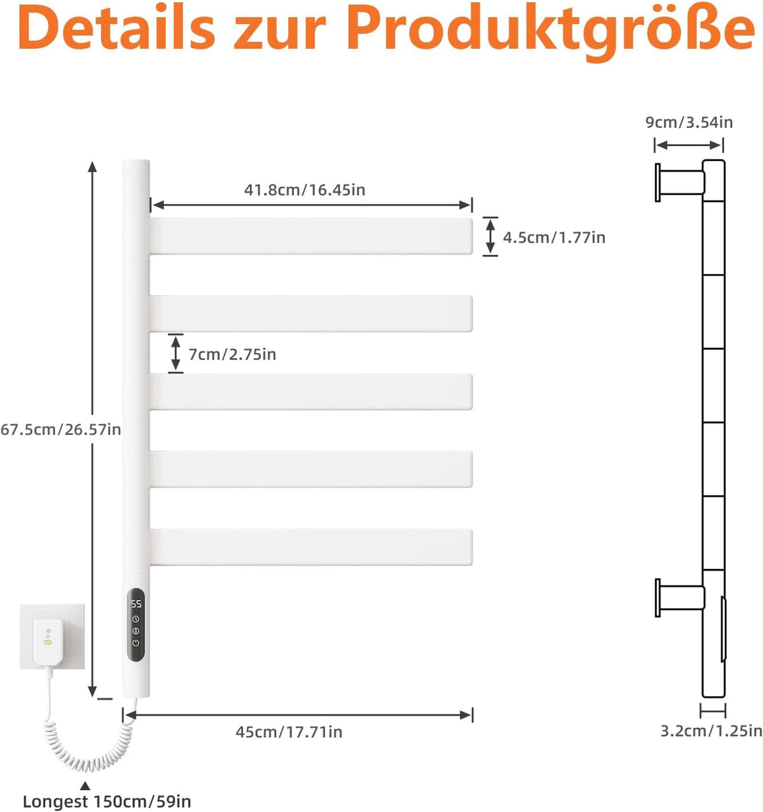 ZOYI 180°Drehung Bad handtuchtrockner elektrisch, handtuchwärmer elektrisch, badheizkörp erelektrisc
