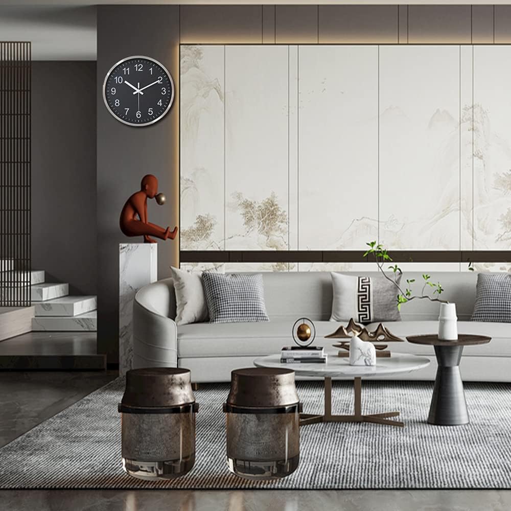 HZDHCLH 30cm geräuschlosem funkuhr wanduhr, digital Gross, für Wohnzimmer, Küche (Schwarz), Schwarz