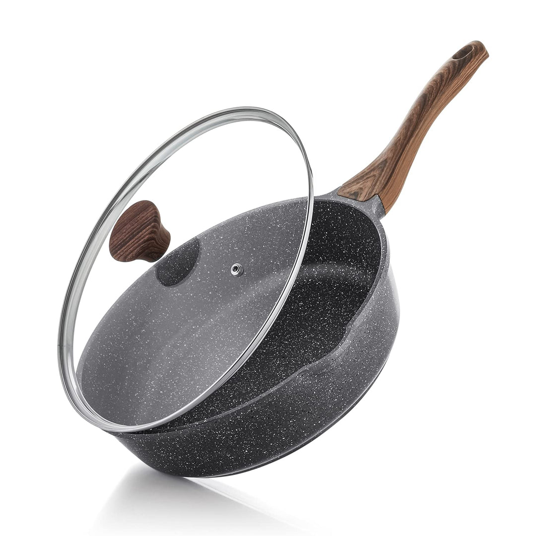 SENSARTE Antihaft Pfanne 26cm, Tiefe Bratpfanne mit Deckel, Schweizer Granitbeschichtung Kochpfanne