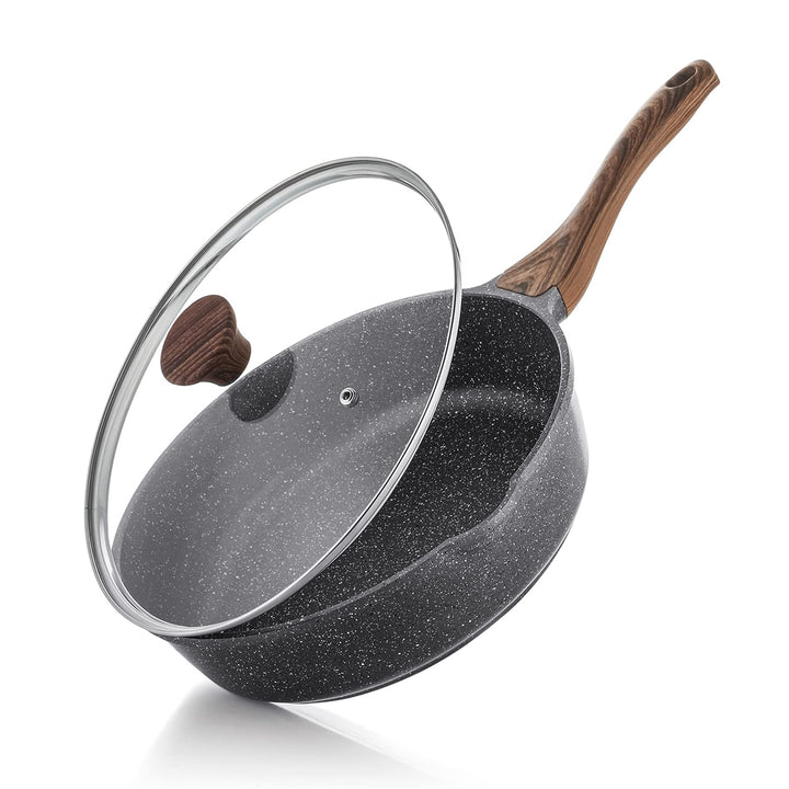 SENSARTE Antihaft Pfanne 26cm, Tiefe Bratpfanne mit Deckel, Schweizer Granitbeschichtung Kochpfanne
