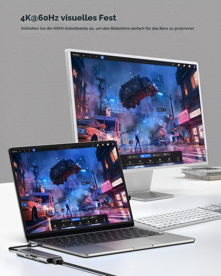 USB C HUB for iPad Pro Adapter 4K 60Hz HDMI, 100W PD, SD/TF Card Reader, 3 USB A Port, 3.5mm Audio J