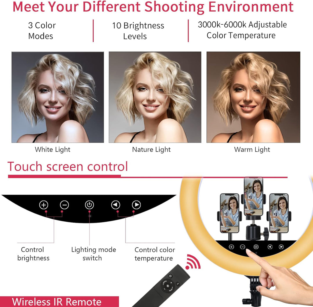 Verbessertes 18-Zoll-LED-Ringlicht mit Stativ, Selfie-Ringlicht mit Touchpanel für Make-up-Studio-Po