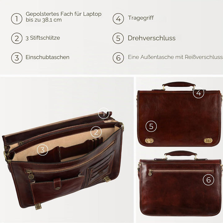 Herren Ledertasche Umhängetasche Leder Aktentasche15 Zoll Laptoptasche Arbeitstasche Bürotasche Lehr