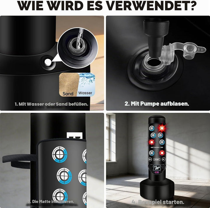 NZQXJXZ Verbesserter Boxsack Stehend mit interaktiver Musikmatte, 175cm Boxsack Erwachsene mit Punkt