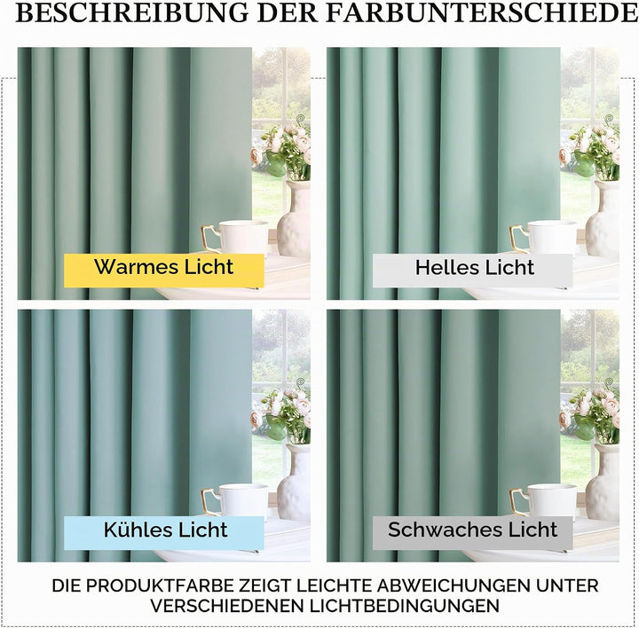 PONY DANCE Verdunkelungsvorhang Grün Übergardinen mit Kräuselband 2er Set H 175 x B 140 cm Vorhänge
