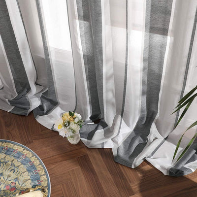 MIULEE Gardinen Gestreift Transparent mit Ösen, Voile Vorhänge Wohnzimmer Modern 2er Set, Vorhang Sc