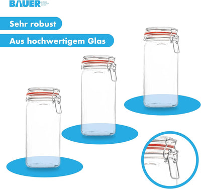 Flaschenbauer- 12 Drahtbügelgläser 1550ml verwendbar als Einmachglas und Fermentierglas, zu Aufbewah