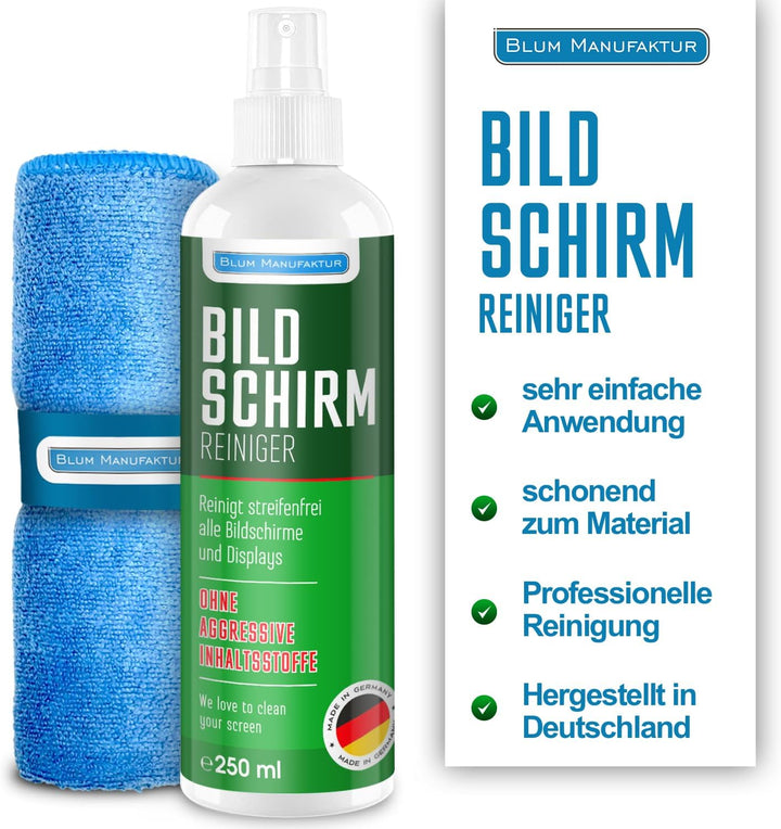 Blum Manufaktur Bildschirmreiniger 2 x 250 ml + 30x30 cm Mikrofasertuch supersoft 365GSM - Screen Cl