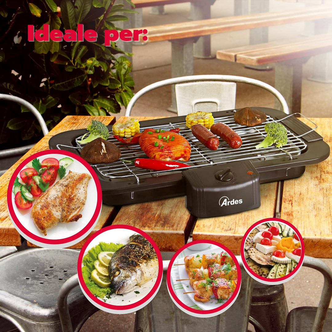 ARDES - Elektrogrill Rauchfrei 2200 W Tragbarer elektrischer Balkongrill Grill für Innen- und Aussen