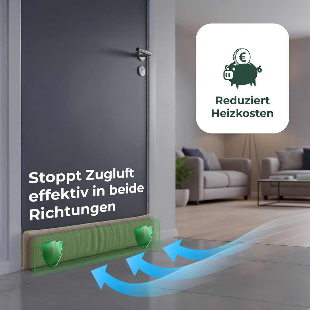 Zugluftstopper für Türen 100cm Natur Schurwolle – stoppt Zugluft & Kälte, dämpft Lärm/Staub/Licht, r
