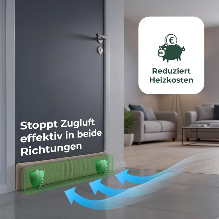 Zugluftstopper für Türen 80cm Natur Schurwolle – stoppt Zugluft & Kälte, dämpft Lärm/Staub/Licht, ru