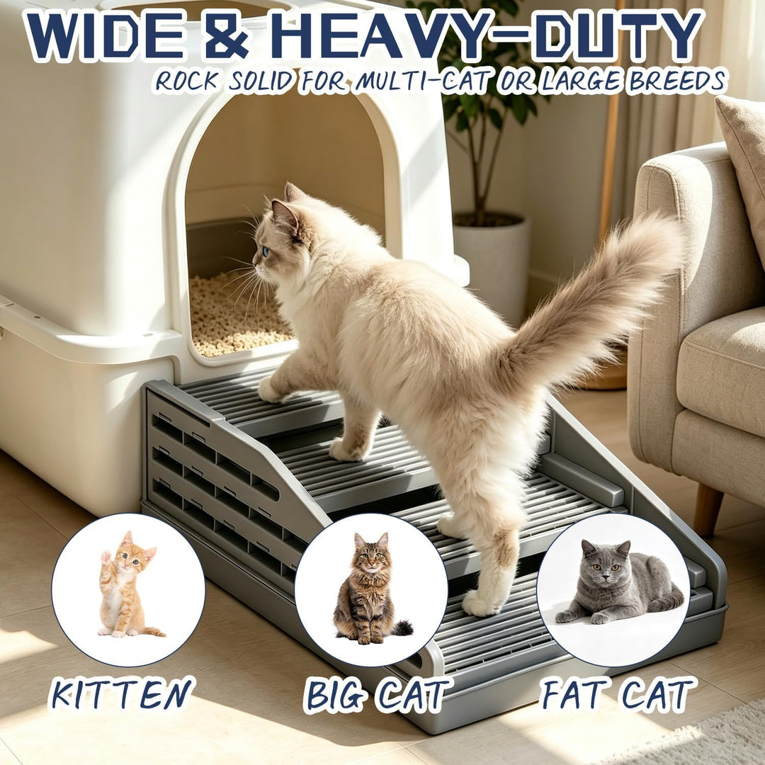 Katzenstreu Rampe mit Höhenverstellung, Faltbar Katzentreppe für Katzentoilette mit Filterfunktion,