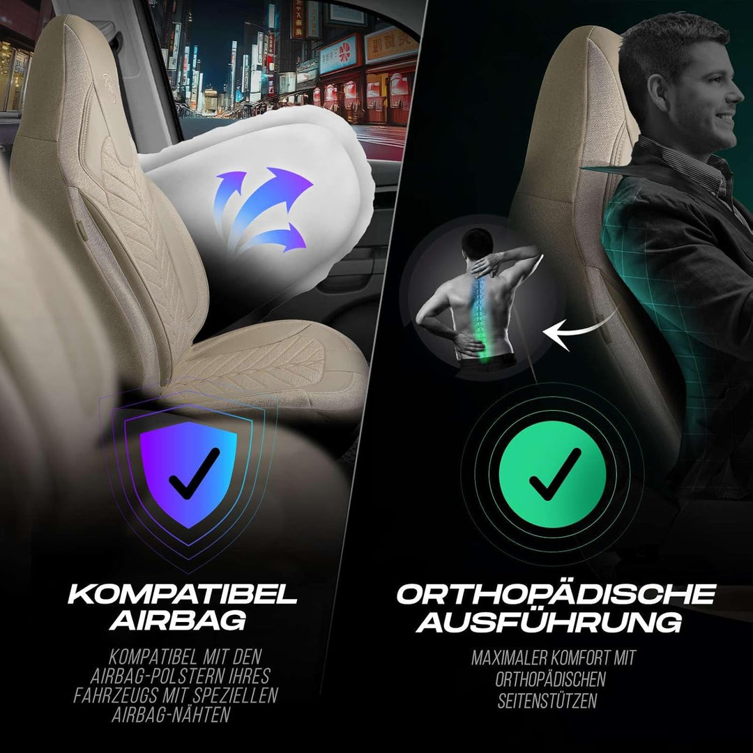 Autositzbezüge Universal für Wohnmobil & Caravan - Vordersitze Auto Sitzbezug aus Leinen, Beige, Air