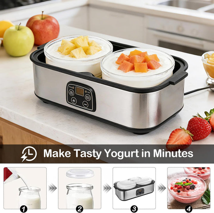 Joghurtbereiter 2L, Joghurt Machine, Digitale Joghurtmaschine aus Edelstahl, Automatischer Joghurt M