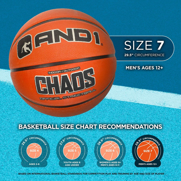 AND1 Chaos Basketball: Offizielle Regulierung Grösse 7 (74,9 cm) Gummi - Deep Channel Construction S
