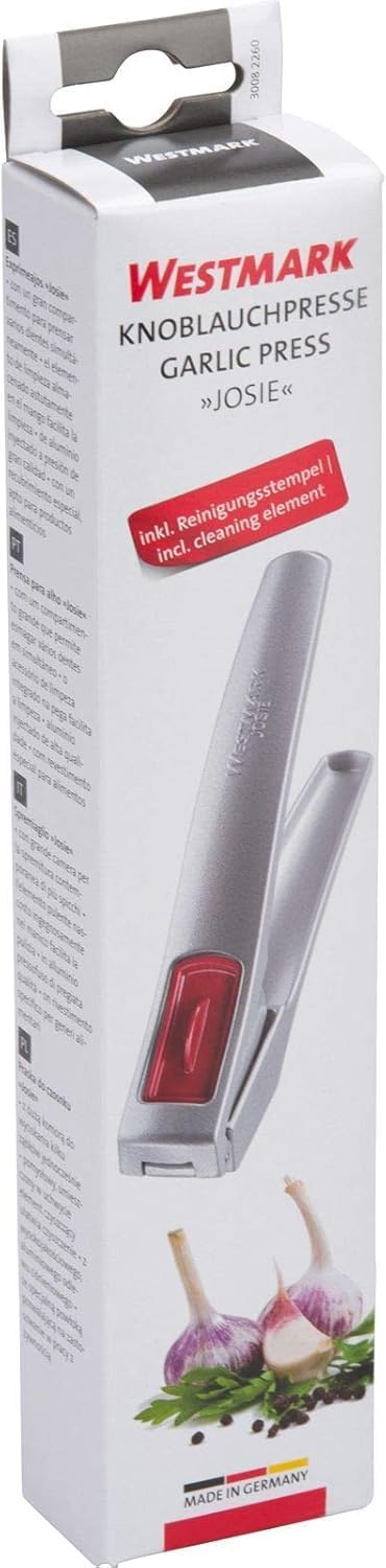 Westmark Knoblauchpresse mit extra grosser Kammer und Reinigungselement, Länge: 16,2 cm, Aluminium/K