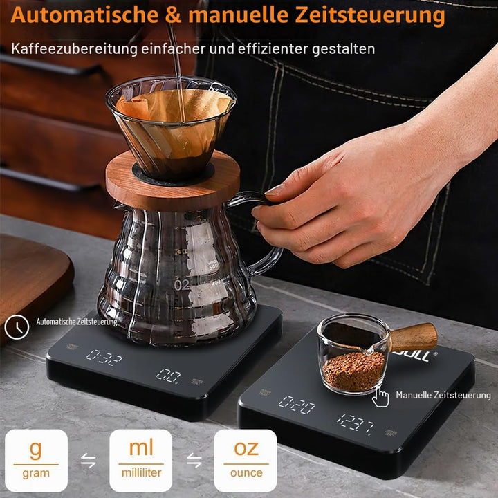 OBEST Mini Kaffeewaage mit Timer, 3kg/0.1g Hochpräzise Wiederaufladbare Digitale Kaffeewaage,Tragbar